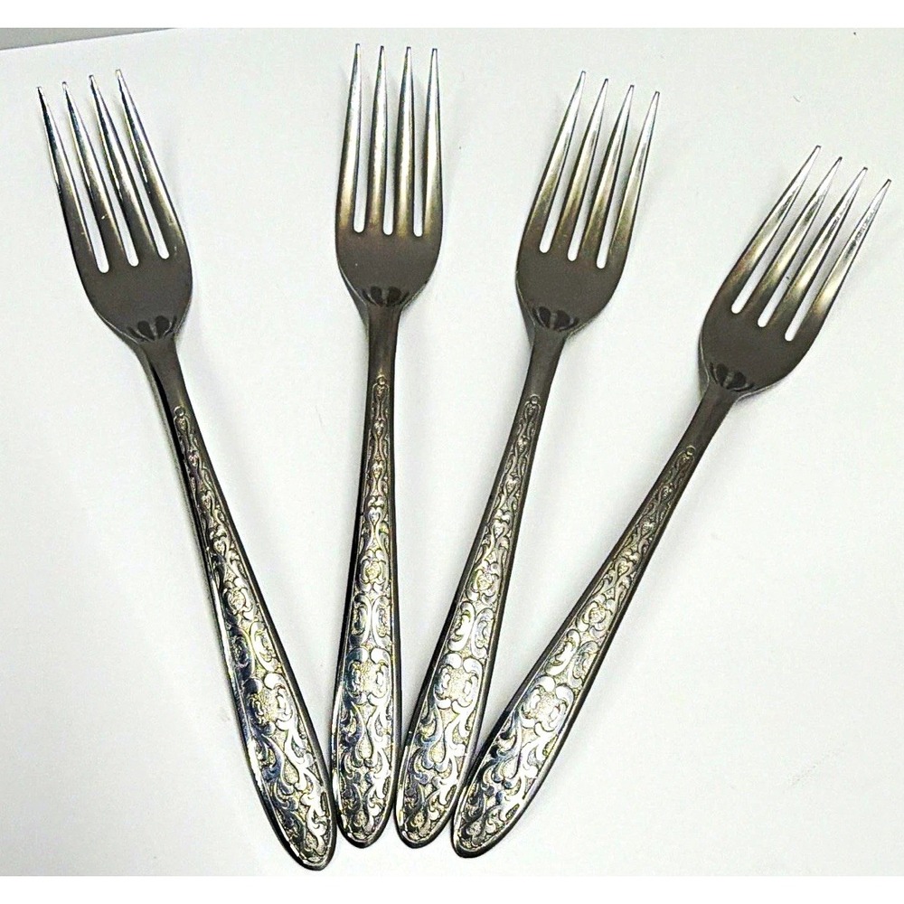 Lot of 4 Vintage International Silver DAPHNE Superior Stainless Forks USA MCM